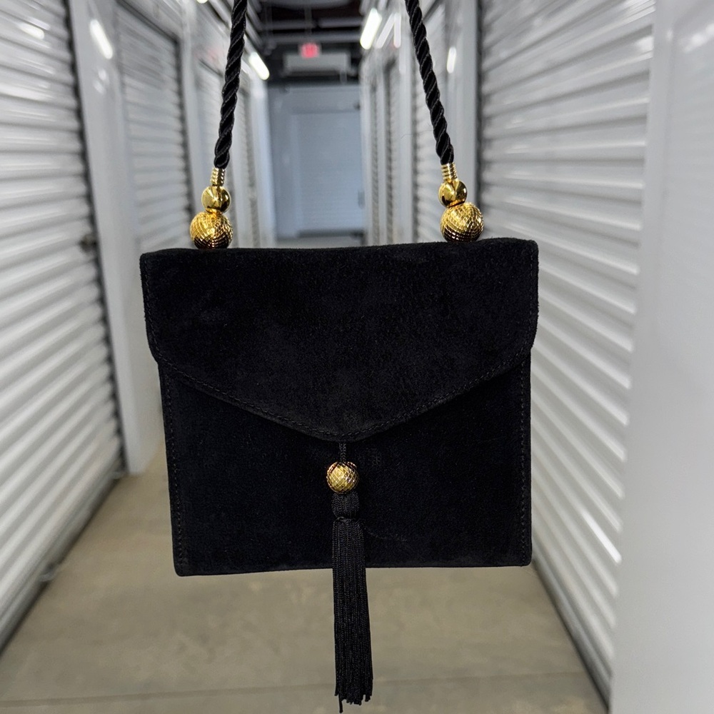 Chic Black Velvet Clutch with Gold Accents